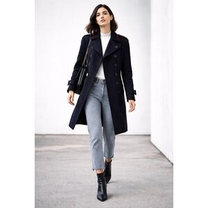 OPERATIONS NYC Black Wool Cashmere Military Peacoat Trench Coat Small USA Made